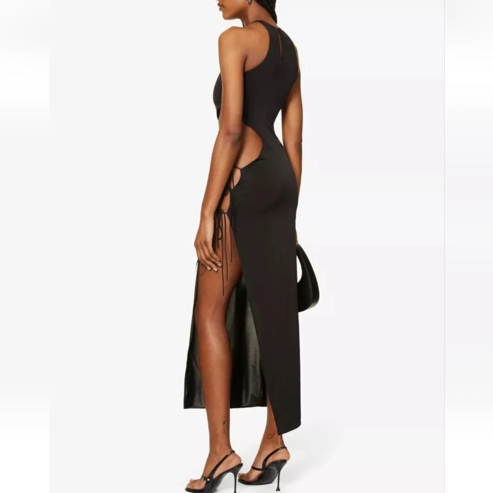 MOTHER OF ALL Elle Black Cut Out Wrap Tie Maxi Dress S NWT